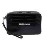Balenciaga Croc Embossed Leather Wristlet Clutch