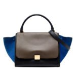 Celine  Medium Tricolor Calfskin and Suede Trapeze Satchel Ladies