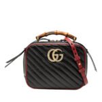 Gucci  Small GG Marmont Matelasse Diagonal Leather Torchon Bamboo Satchel
