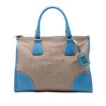 Prada Saffiano Trimmed Canvas Canapa Logo Double Zip Satchel Ladies