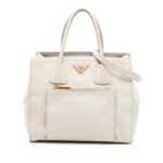 Prada  Vitello Daino Front Pocket Open Convertible Tote Ladies