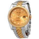 Rolex Oyster Perpetual Automatic Chronometer Diamond Champagne Dial Men's Watch