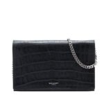 Saint Laurent  Croc Embossed Leather Wallet On Chain Unisex
