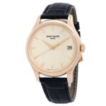 Patek Philippe Calatrava Ivory Dial 18kt Yellow Gold Brown Leather Men's Watch